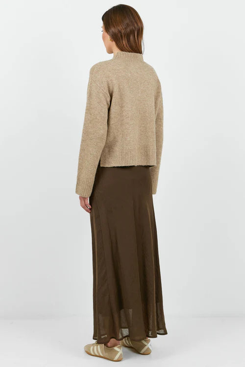 Sahara Chocolate Luxe Linen Blend Bias Maxi Skirt
