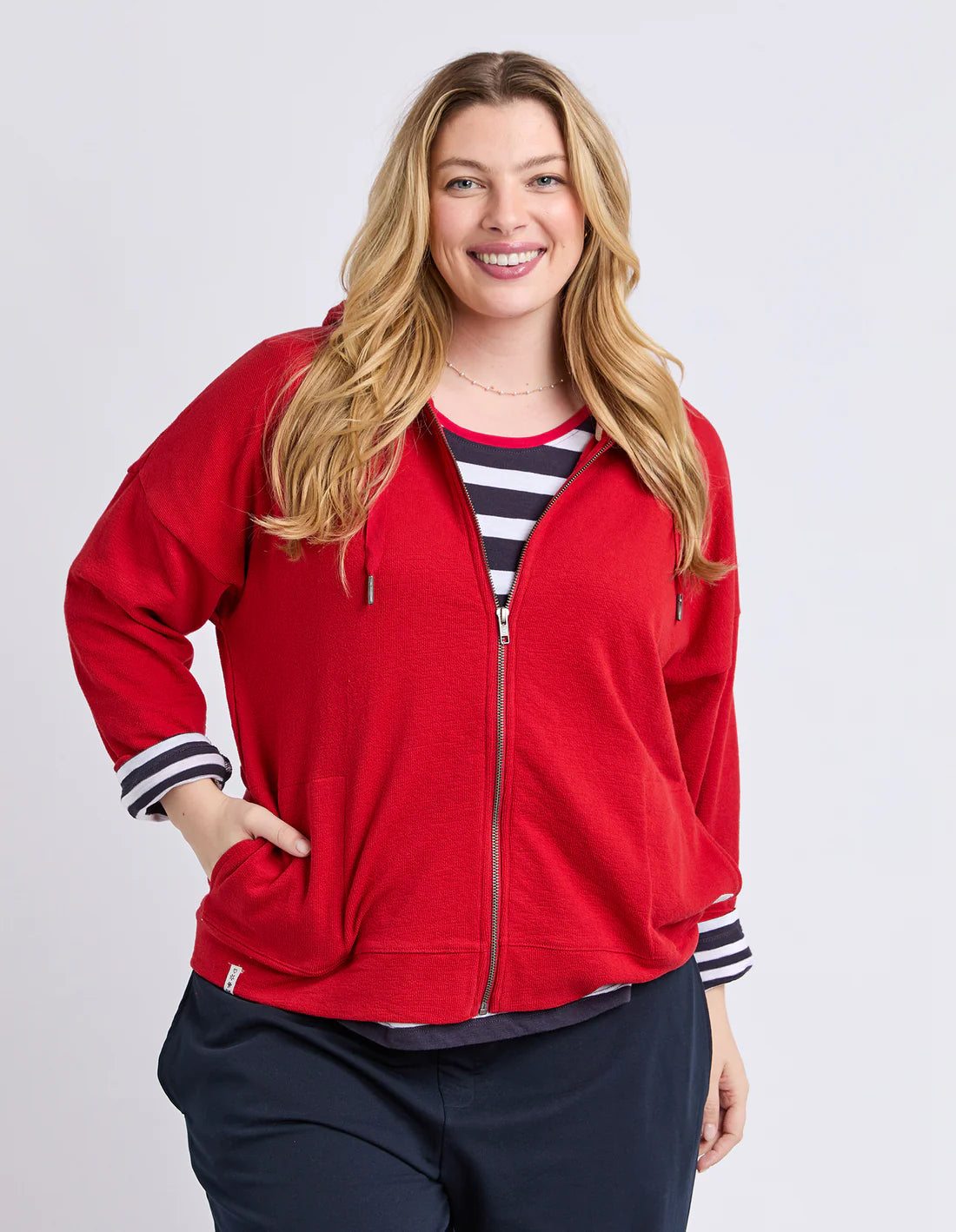 Beachy Long Sleeve Zip Hoodie Cranberry