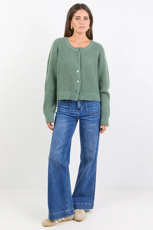 Highlight Sage Mohair Blend
Crewneck Cardigan