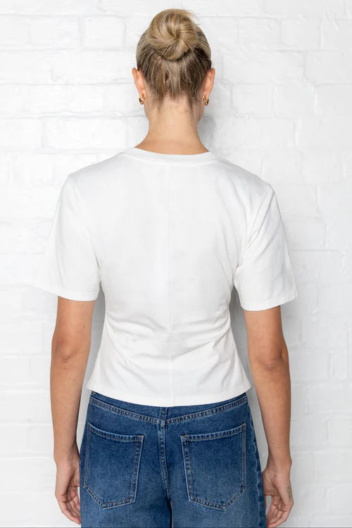 Syllabus White Cotton Pintuck Short Sleeve Tee