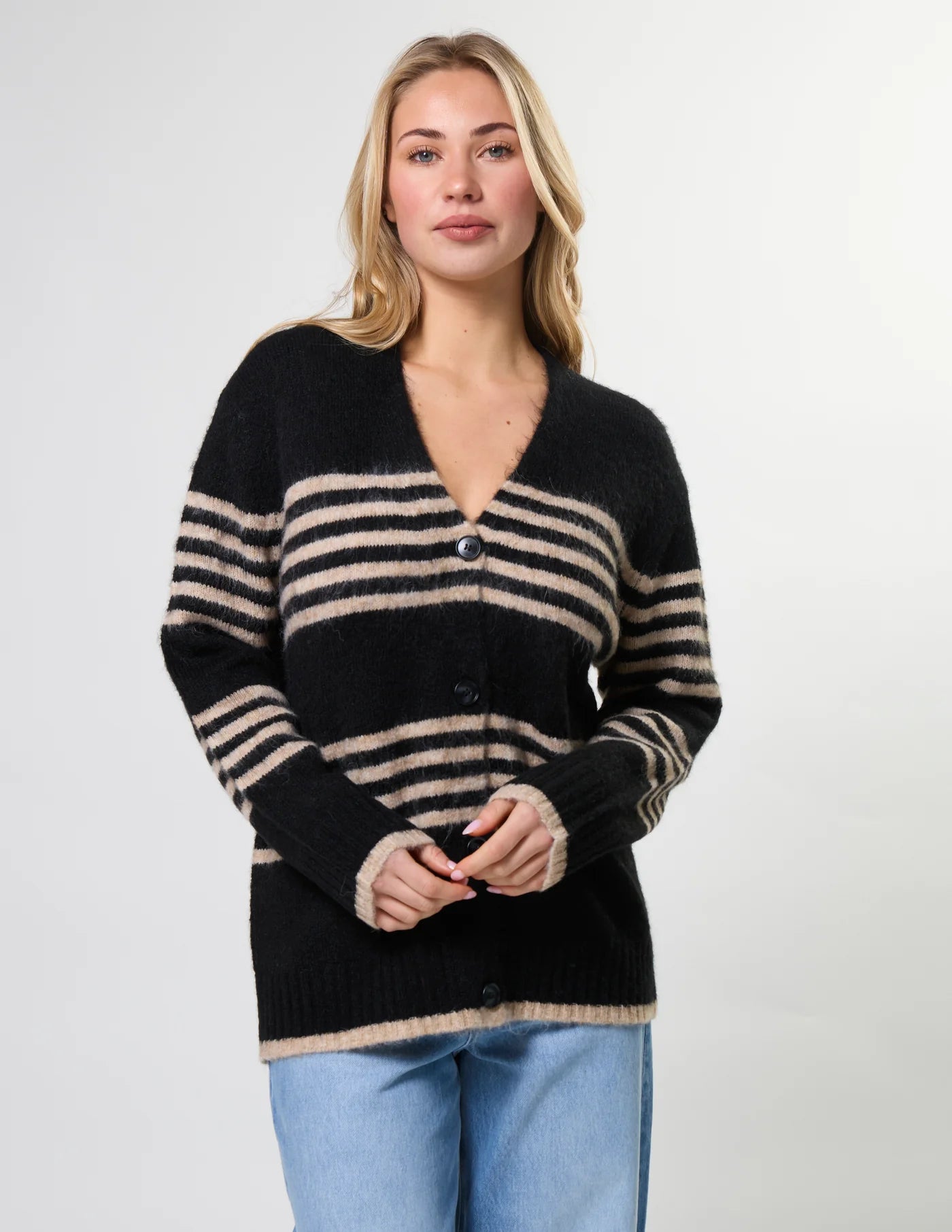 Stripe Cardigan Black Sand