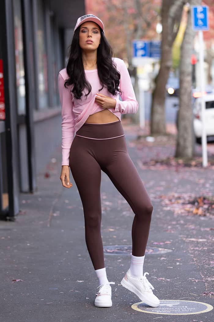 Peak Leggings Chocolate Brown and Pink