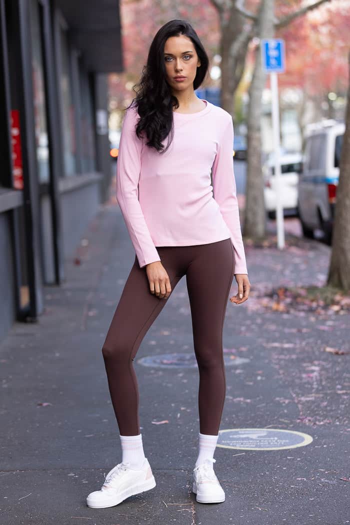Peak Leggings Chocolate Brown and Pink