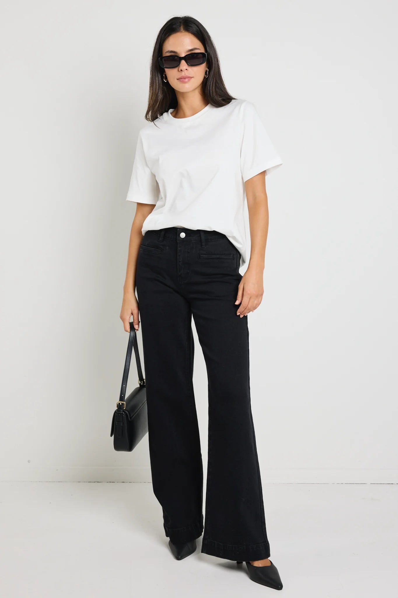 Concert Black Mid Rise Wide Leg Pocket Jean