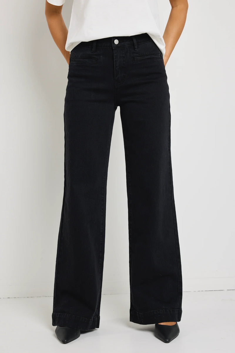 Concert Black Mid Rise Wide Leg Pocket Jean
